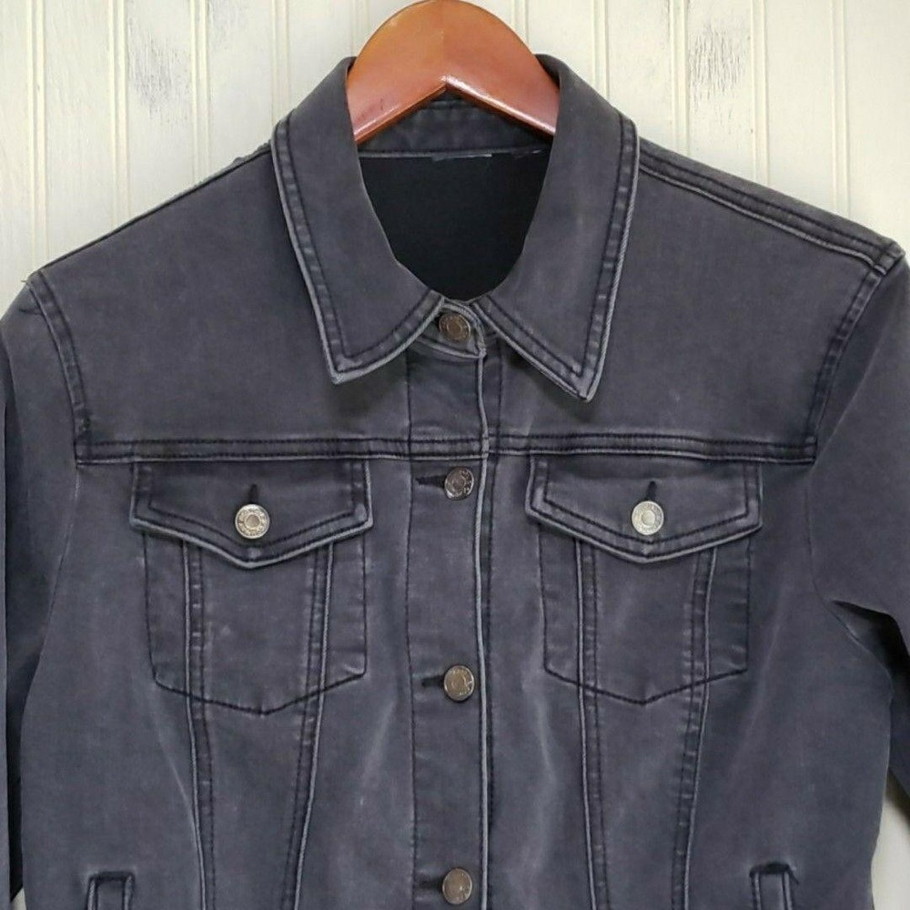 Jacket Womens Size Gray Denim Button Front Pockets Trucker Jean Casual